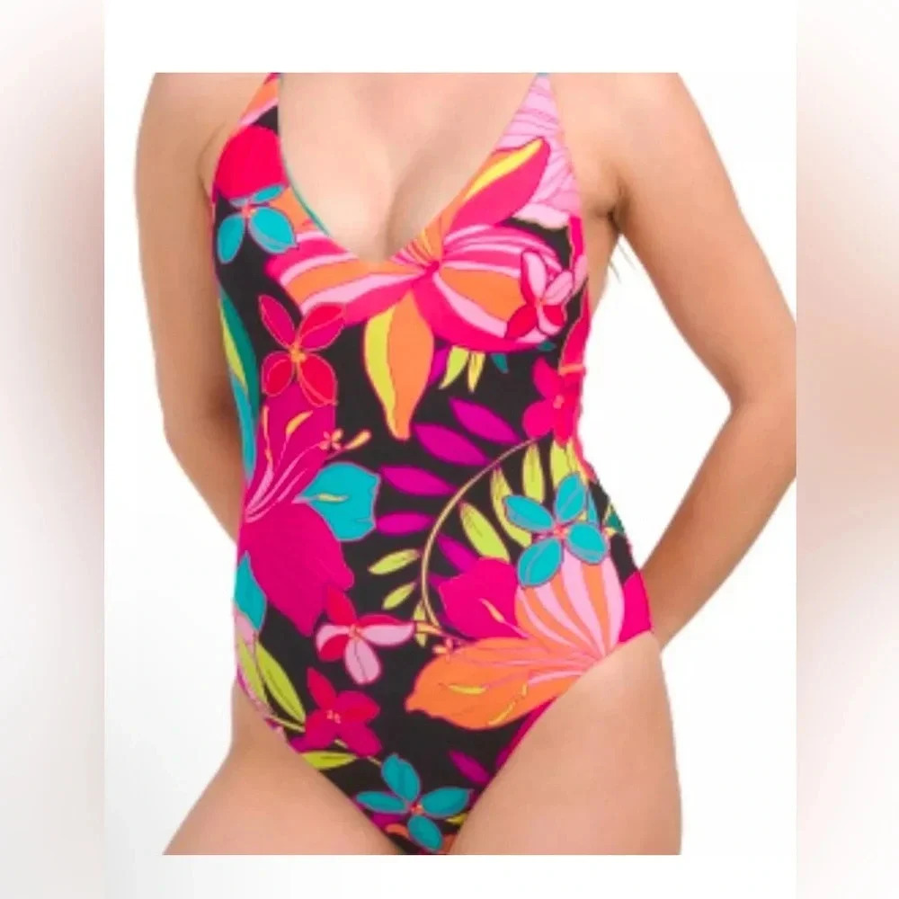 Trina Turk Solar One Piece Strappy/Convertible Back Swimsuit Sz 8 Nwt 010